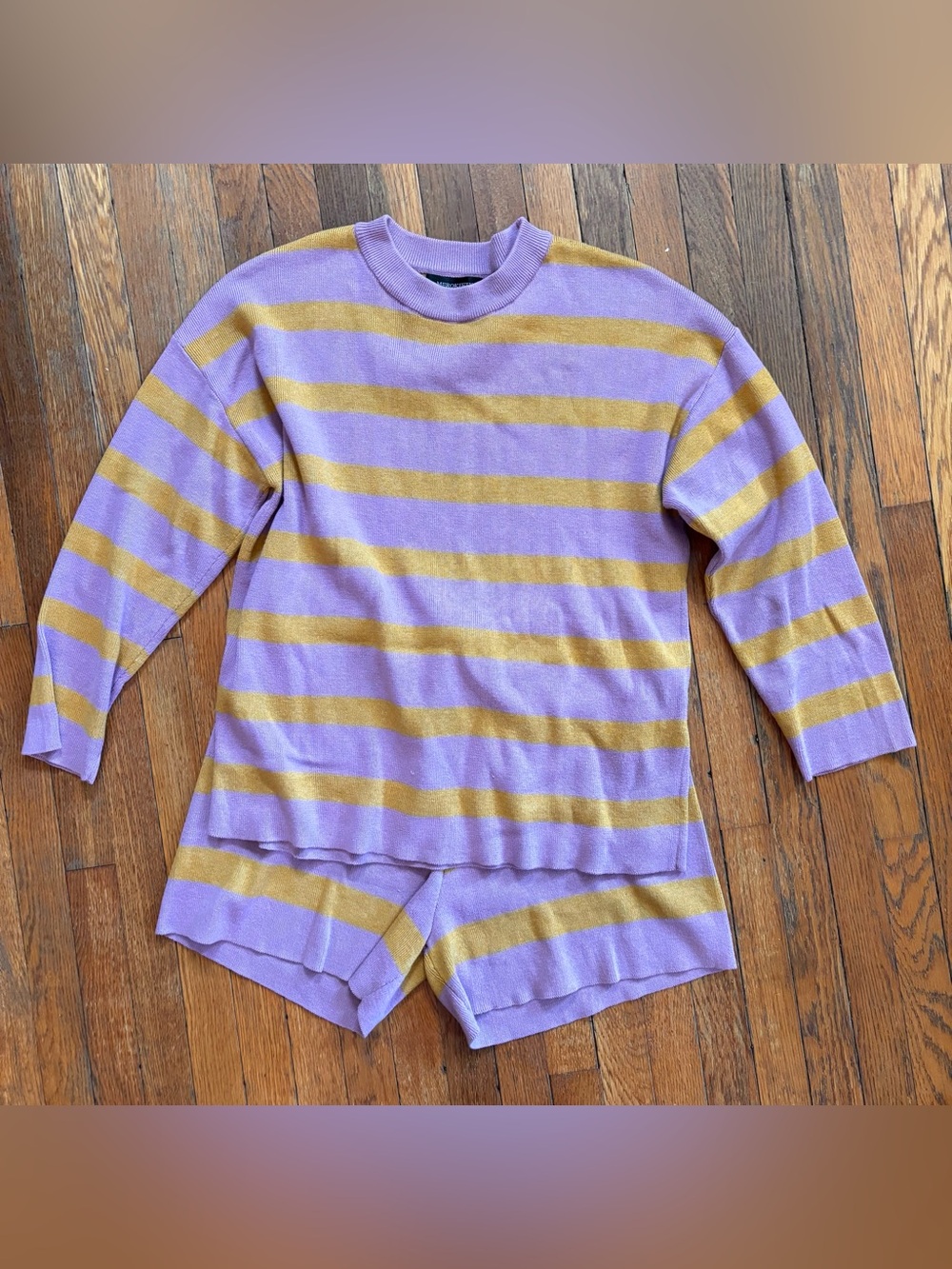 Lilac and Mustard Stripe Knit Top and Shorts Set size medium